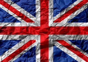British flag on creased paper.
